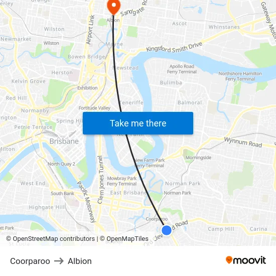 Coorparoo to Albion map