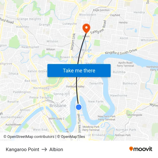 Kangaroo Point to Albion map