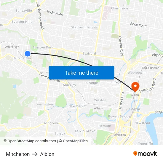 Mitchelton to Albion map