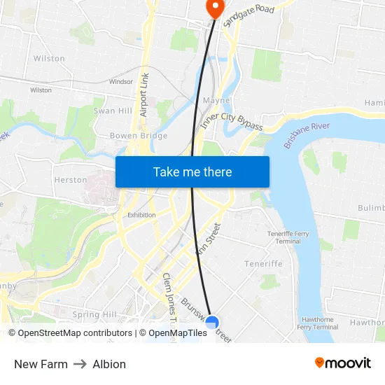 New Farm to Albion map