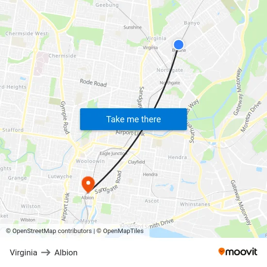 Virginia to Albion map