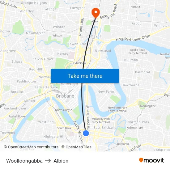 Woolloongabba to Albion map