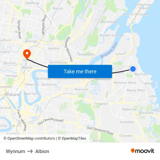 Wynnum to Albion map