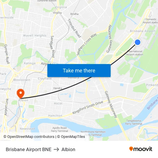 Brisbane Airport BNE to Albion map
