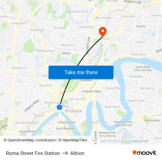 Roma Street Fire Station to Albion map