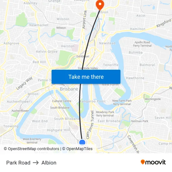 Park Road to Albion map