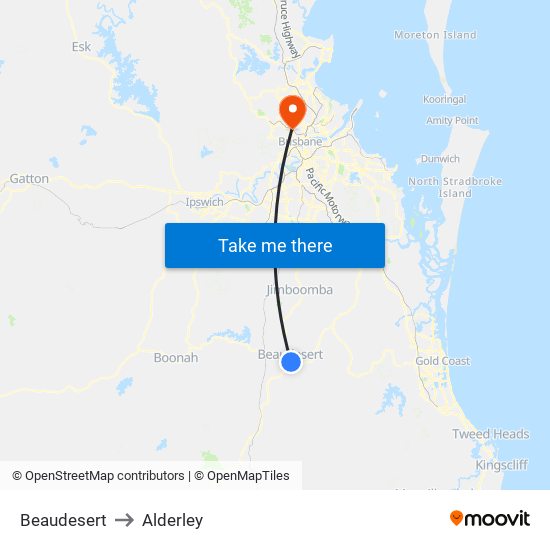 Beaudesert to Alderley map