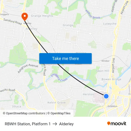 RBWH Station, Platform 1 to Alderley map