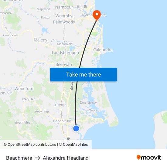 Beachmere to Alexandra Headland map