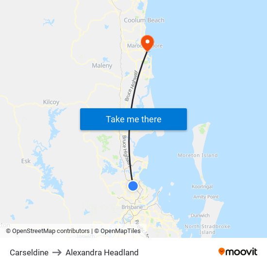 Carseldine to Alexandra Headland map
