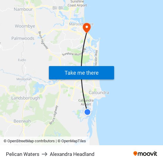 Pelican Waters to Alexandra Headland map