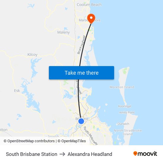 South Brisbane Station to Alexandra Headland map