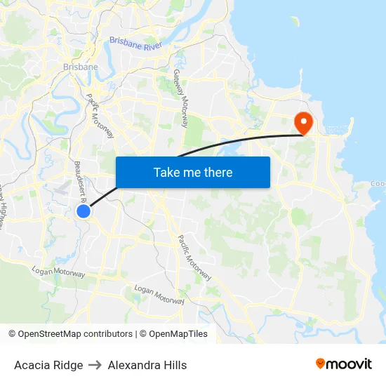 Acacia Ridge to Alexandra Hills map