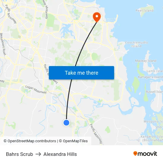 Bahrs Scrub to Alexandra Hills map