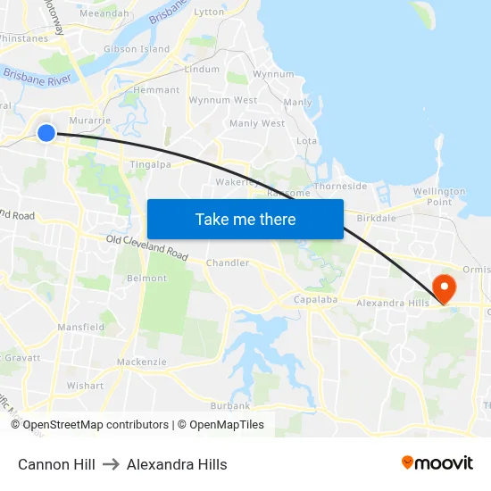 Cannon Hill to Alexandra Hills map
