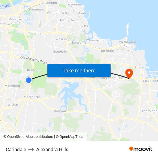 Carindale to Alexandra Hills map