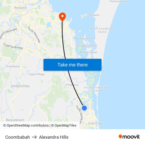 Coombabah to Alexandra Hills map