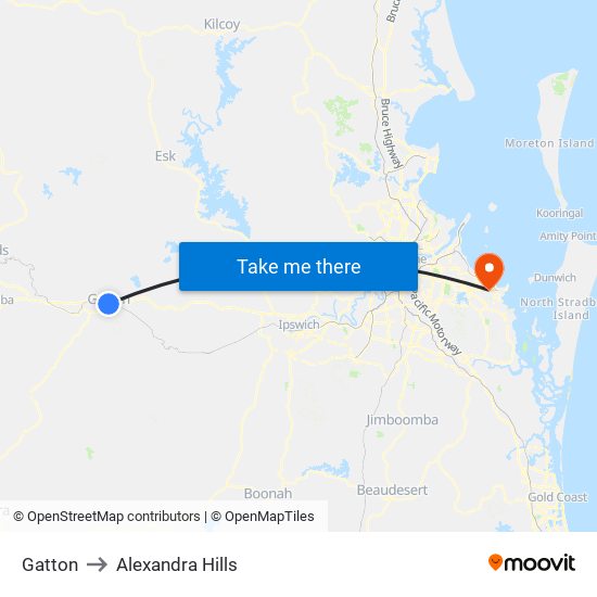 Gatton to Alexandra Hills map