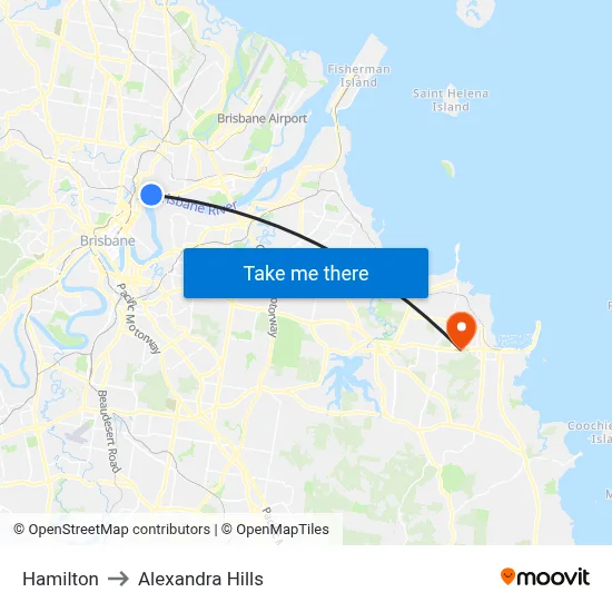 Hamilton to Alexandra Hills map