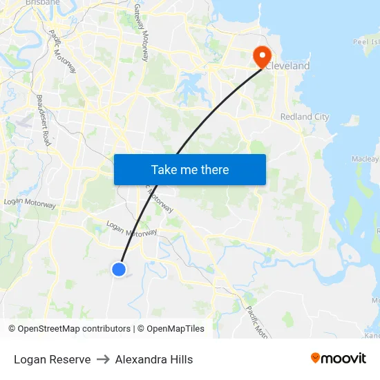 Logan Reserve to Alexandra Hills map