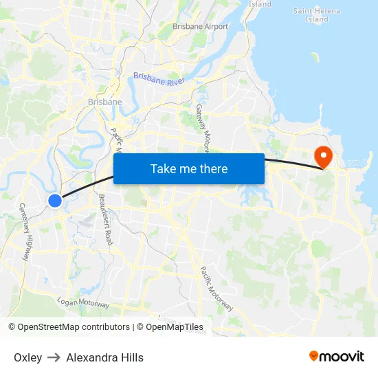 Oxley to Alexandra Hills map