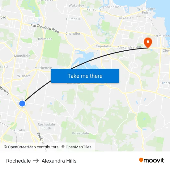 Rochedale to Alexandra Hills map