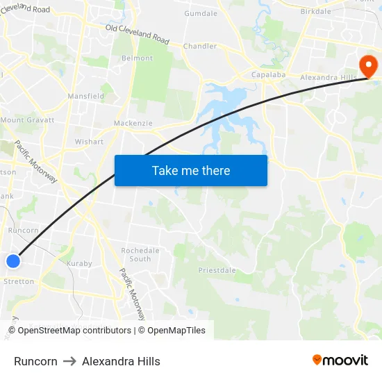 Runcorn to Alexandra Hills map