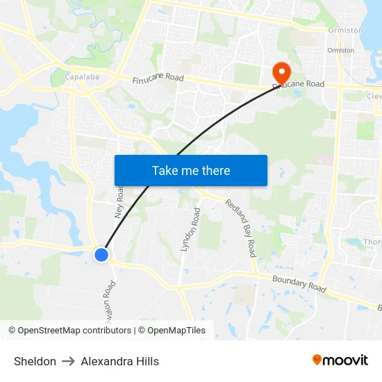 Sheldon to Alexandra Hills map
