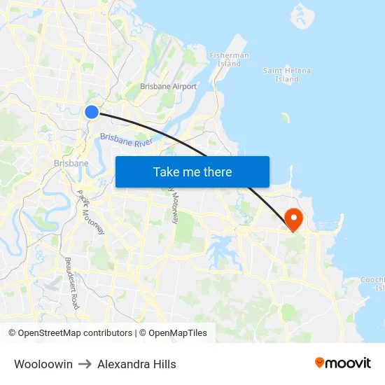Wooloowin to Alexandra Hills map