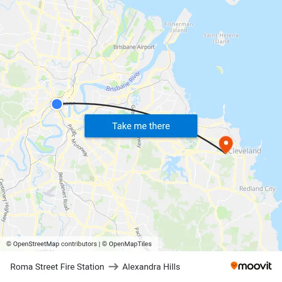 Roma Street Fire Station to Alexandra Hills map