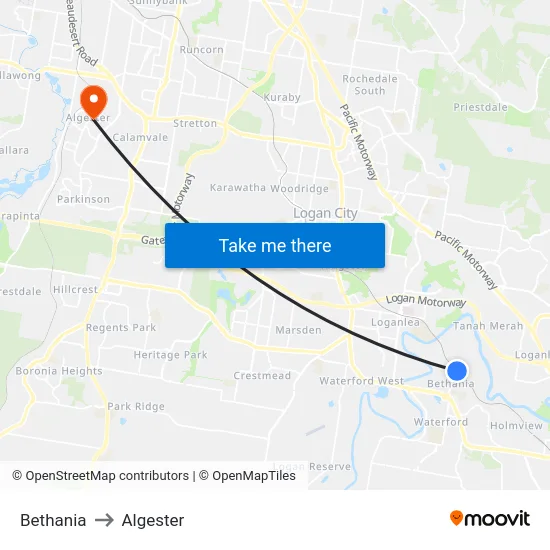 Bethania to Algester map