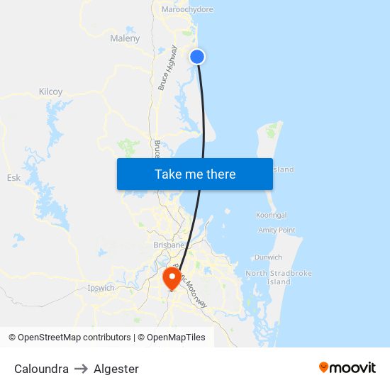 Caloundra to Algester map