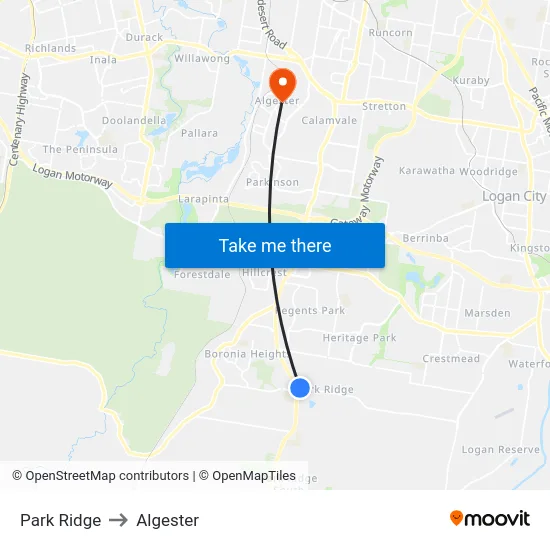 Park Ridge to Algester map