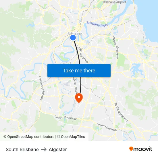 South Brisbane to Algester map