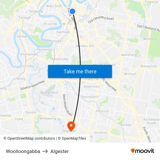 Woolloongabba to Algester map