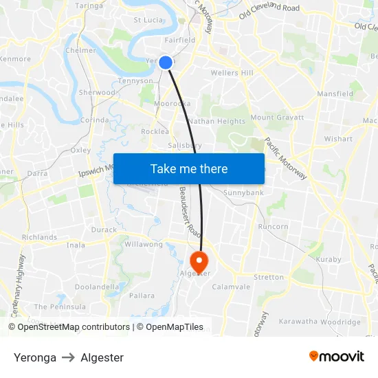 Yeronga to Algester map