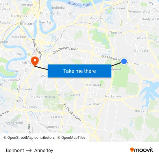 Belmont to Annerley map