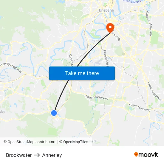 Brookwater to Annerley map