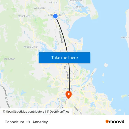Caboolture to Annerley map