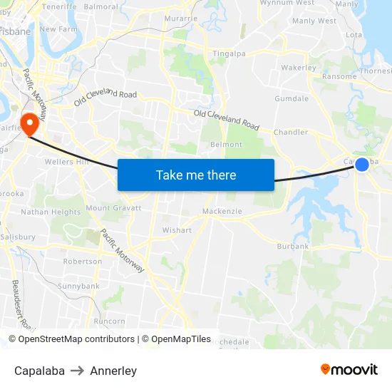 Capalaba to Annerley map