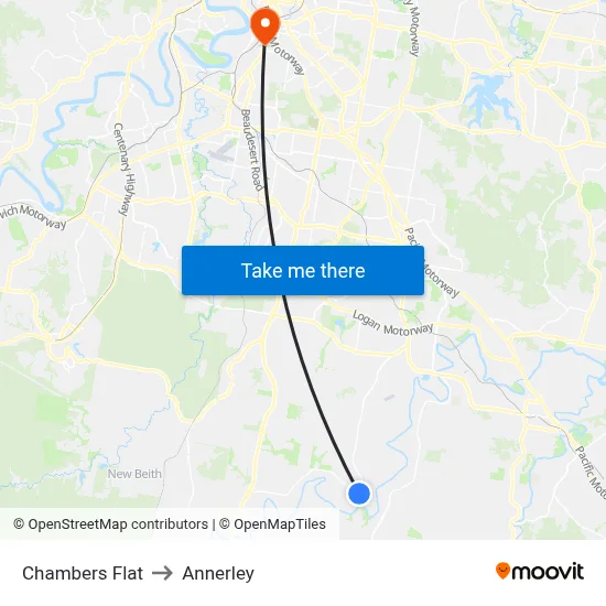 Chambers Flat to Annerley map