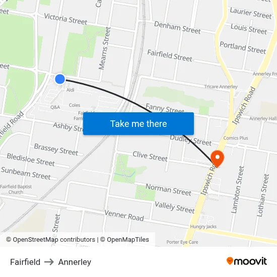 Fairfield to Annerley map