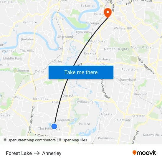 Forest Lake to Annerley map