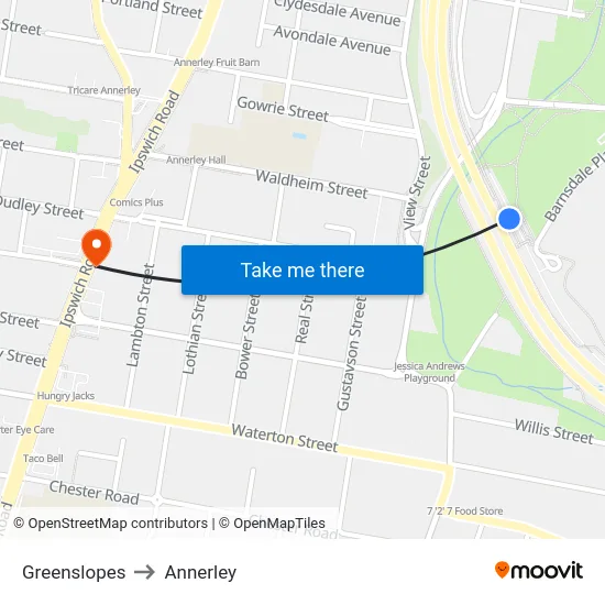 Greenslopes to Annerley map