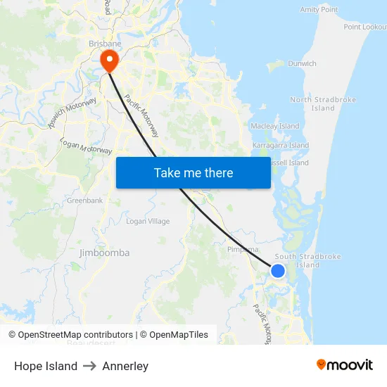Hope Island to Annerley map