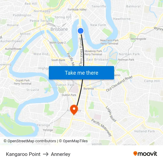 Kangaroo Point to Annerley map