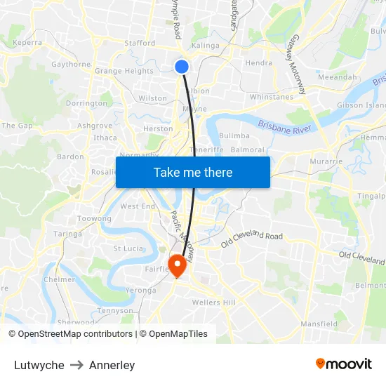 Lutwyche to Annerley map
