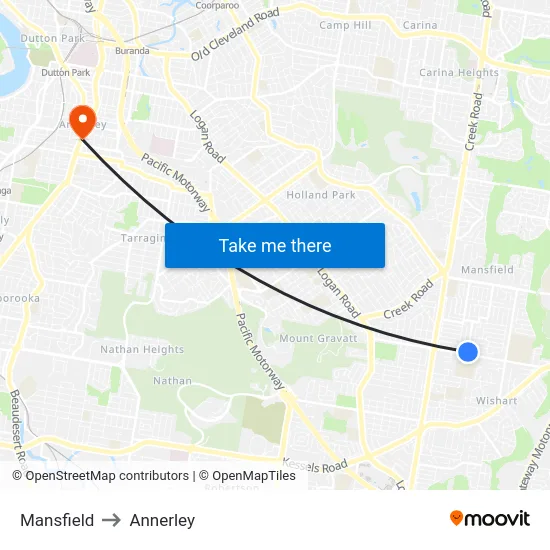 Mansfield to Annerley map