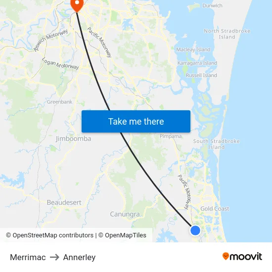 Merrimac to Annerley map