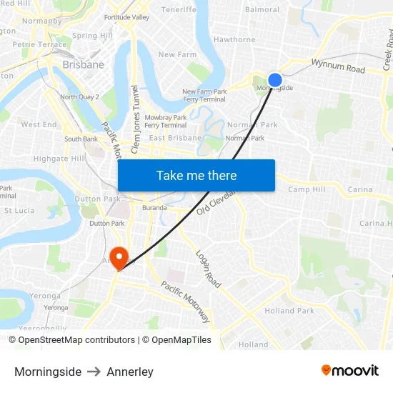 Morningside to Annerley map